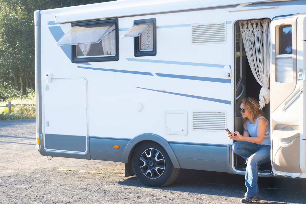 RV tire and wheel close-up