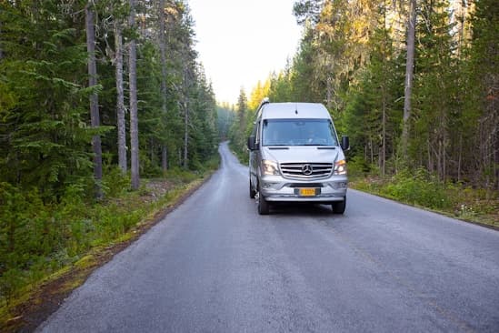 RV on road with windshield visible